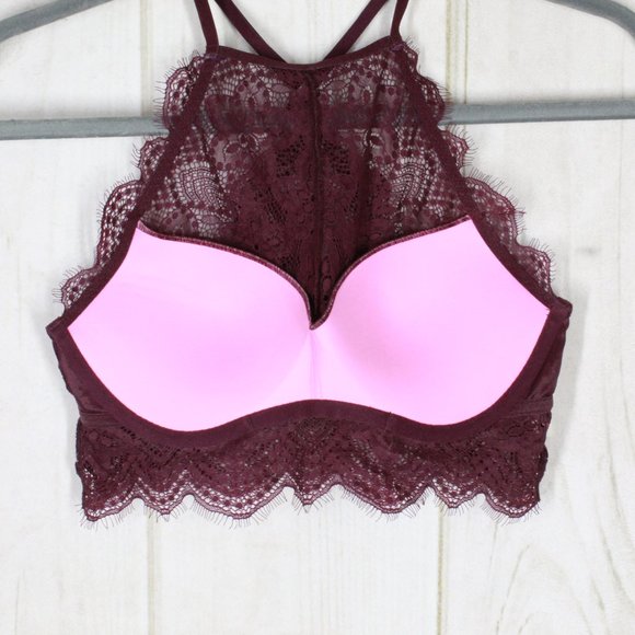 Victorias Secret Pink Purple Floral Lace Racer Back Push Up Bralette Size S - Picture 7 of 10